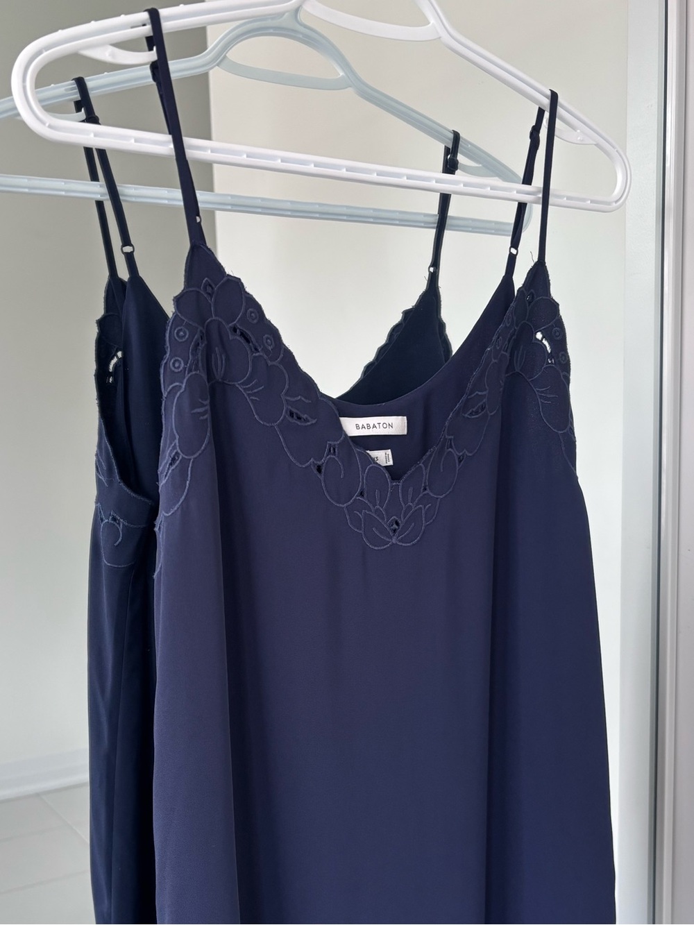 Babaton Lace Trim Slip Dress in Navy - Picture 1 of 9